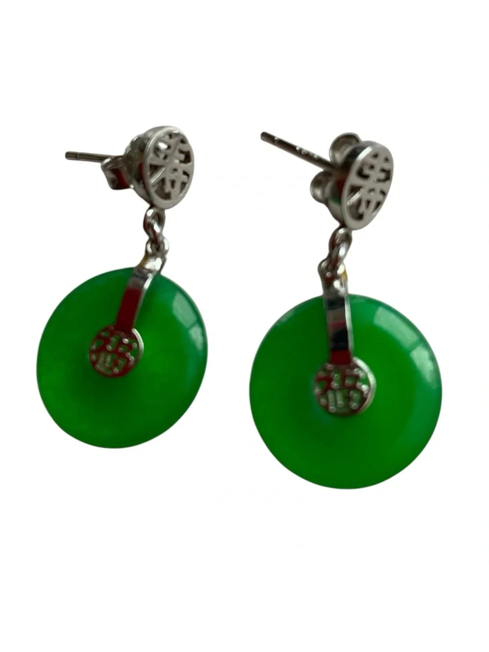 Green Jade Sterling Silver Disc Drop Earrings